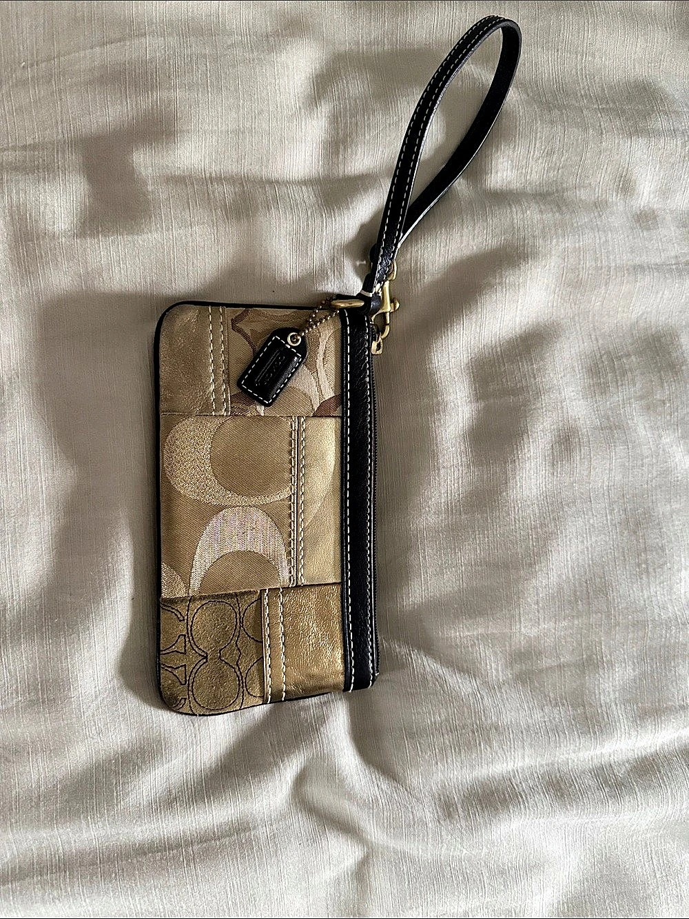 Coach Signature Patchwork Gold Wristlet Wallet